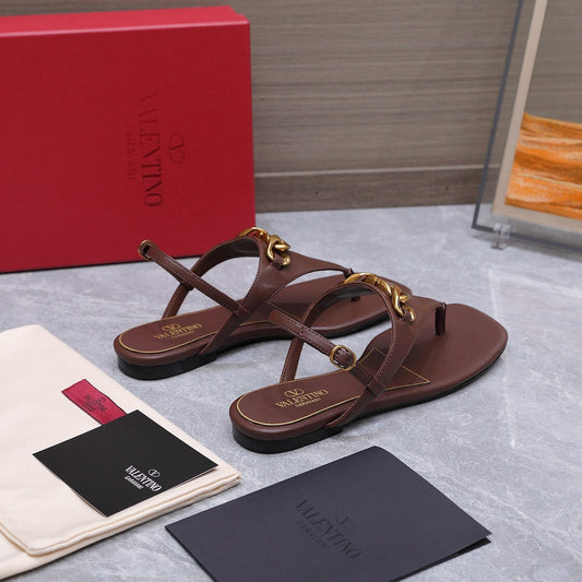 VLTN VLogo Chain Thong Slingback Sandals Dark Brown Leather 913080