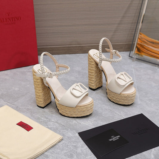 VT 25 Platform Sandals White Cowhide Espadrilles