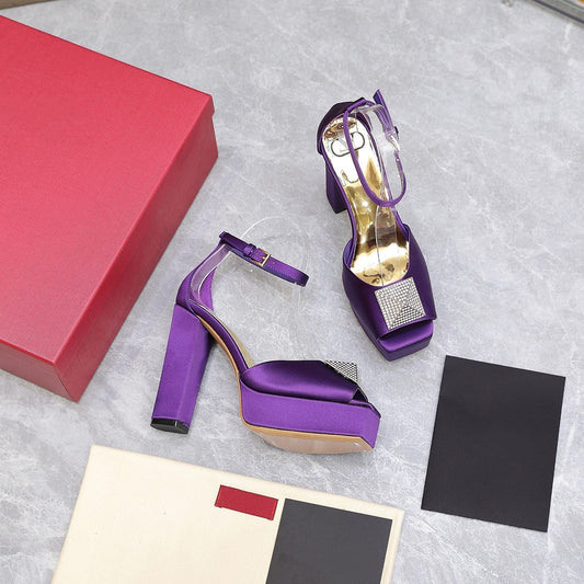 Open Toe Pump With One Stud Diamond Patent Purple Leather 130MM