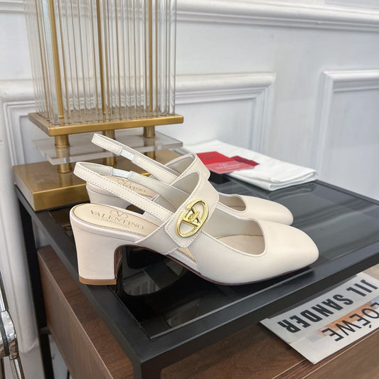 Valentino Mary-Jane Vlogo Locker Slingback Pumps White Sheepskin 60 Mm