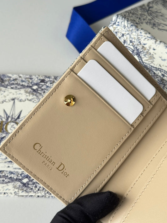 CD 30 Montaigne Dahlia Wallet 12cm Grey Beige Fabric & Calfskin Jacquard