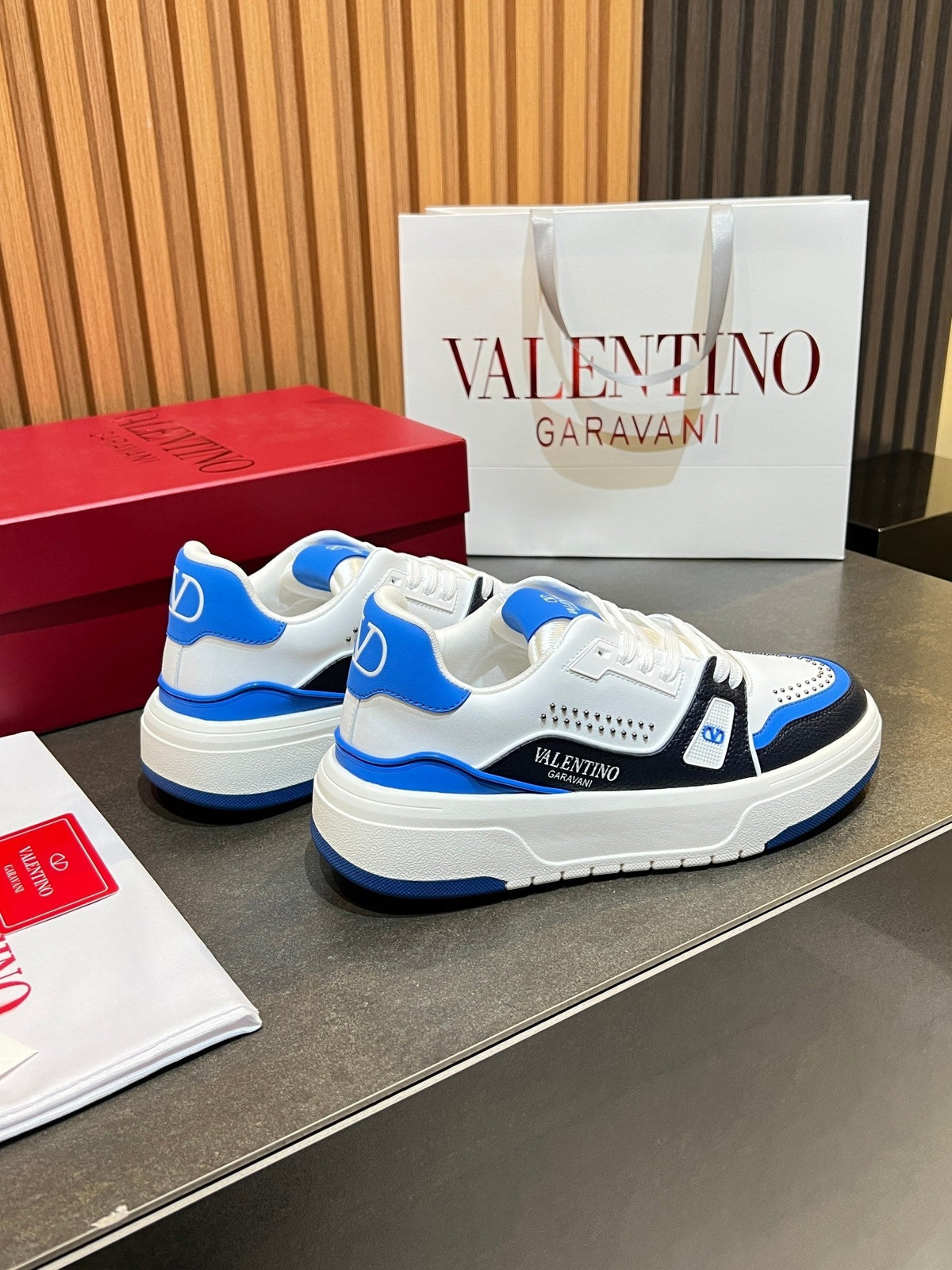 VT 26s Upvillage Trainers White Blue Black Leather Studded 105516