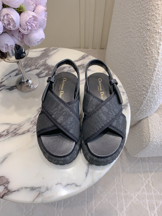 CD 26s Platform Sandals 65 Black Canvas Lambskin 644286