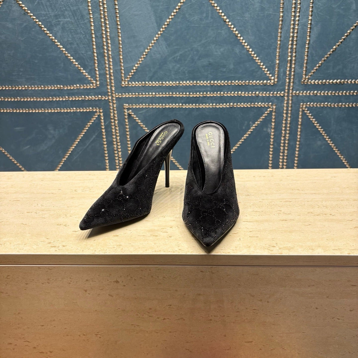 GG High-Heeled Mule 10.5cm Black Velvet 741291