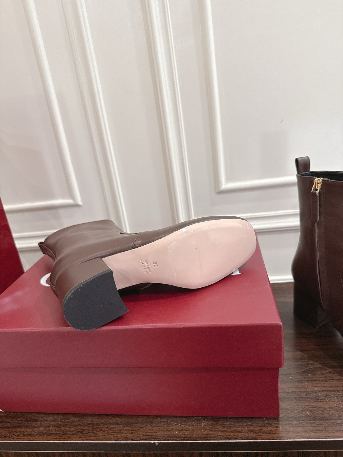 Gucci Horsebit Chunky Heel Ankle Boots Dark Brown Cowhide 490562