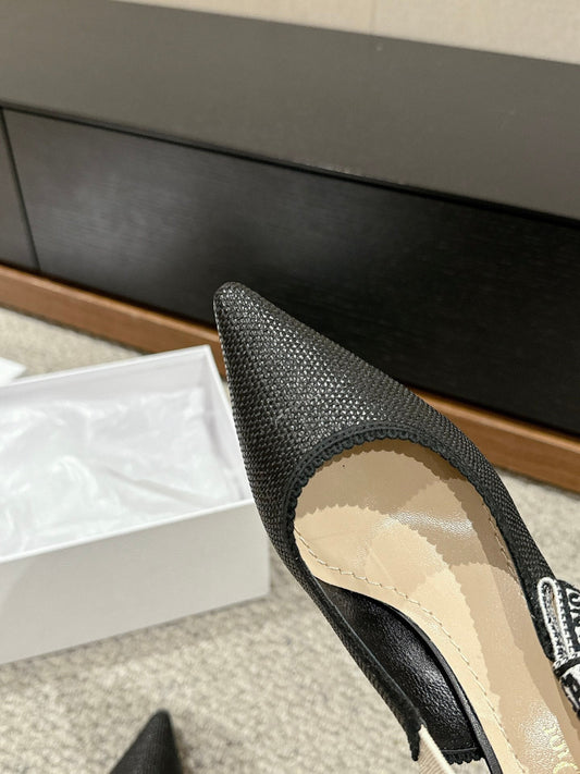 cd slingback 65 black raffia lambskin