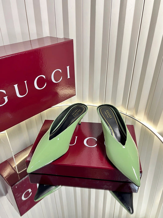 GG Women's Heeled Mules 50mm Matcha Green Patent Leather 548394