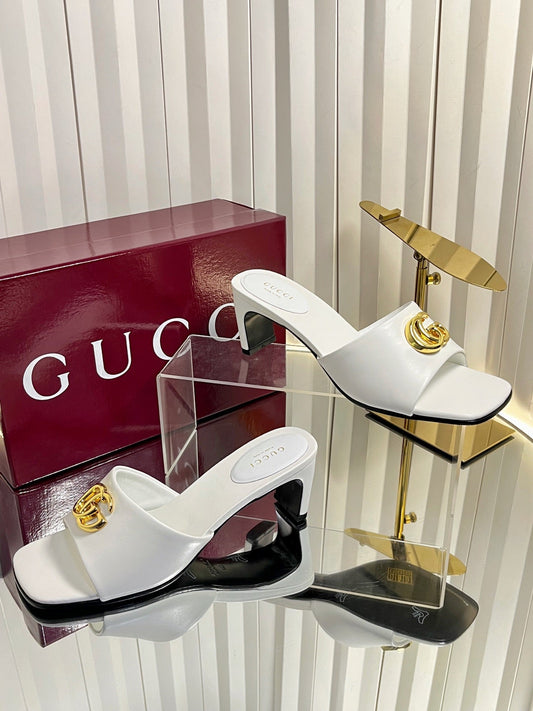 GG 26S Slippers 4.5cm White Leather 616458