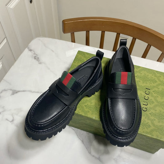 GG 26s Web Lug Sole Loafers Black Leather 106682
