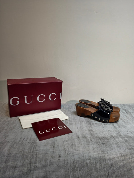 GG Clog Black Patent Leather 864267