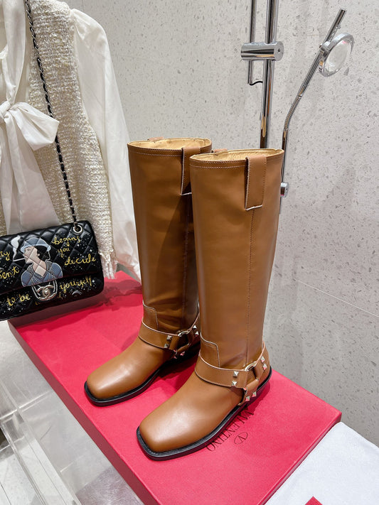 Valentino 2025 Biker High Boot Brown Calfskin 554164