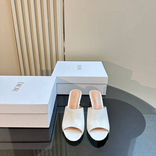 CD Icon Heeled Slide 95mm White Calfskin