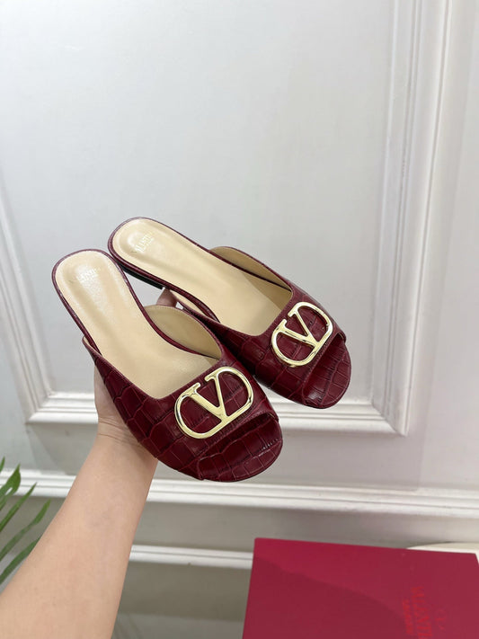 Vlogo Slides Burgundy Croc-Embossed Leather 746270