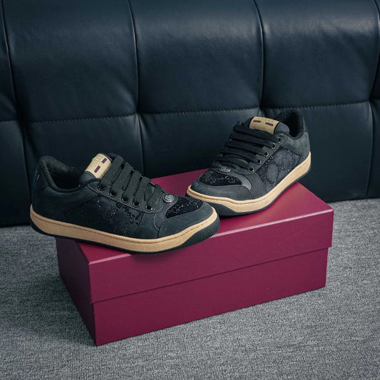Gucci 2025 Crystal Screener Sneaker Black Velvet Leather