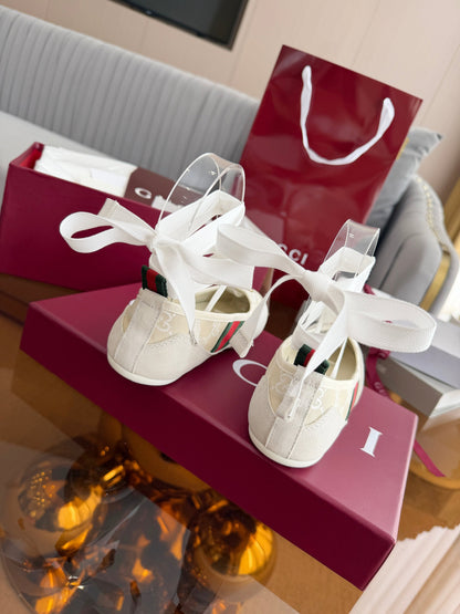 GG Dance Shoes White in Nubuck Suede with Classic GG Fabric 788167