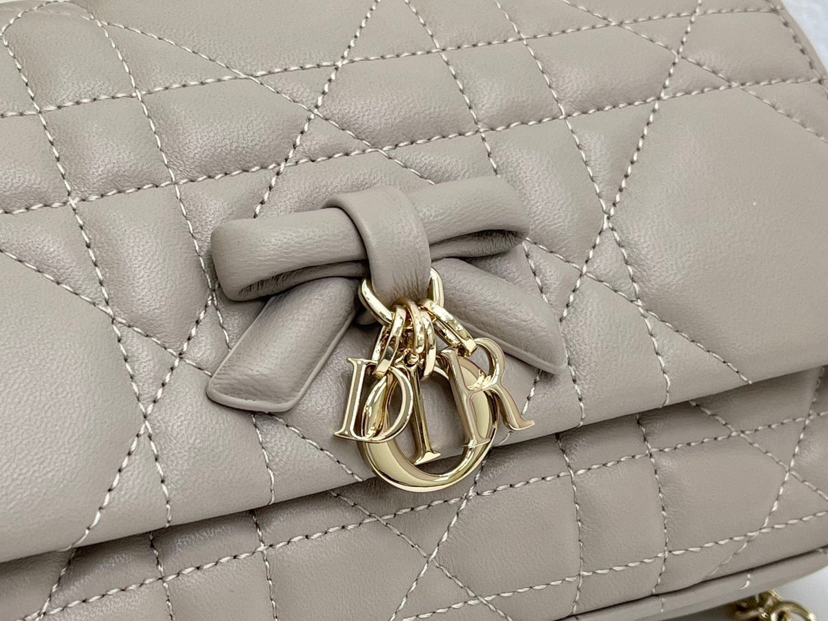 CD My Tender Top Handle Mini Bag 21cm Light Grey Macrocannage Leather 159473