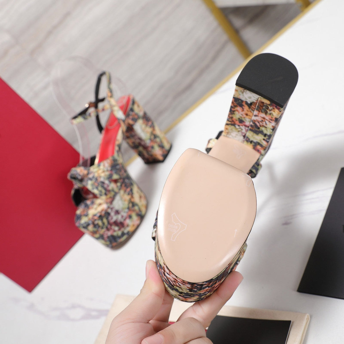 VLTN Crasher Platform Sandals Beige Multicolor Fabric 913109