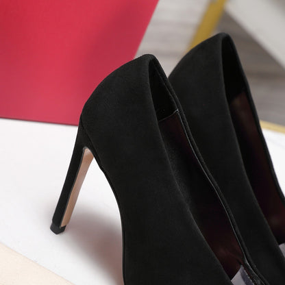VLTN Revele Clear Strap Peep Toe Pumps 10.5cm Black Suede Leather 913101