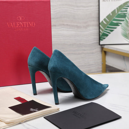 VLTN Revele Clear Strap Peep Toe Pumps 10.5cm Blue Suede Leather 913099