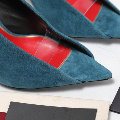 VLTN Revele Clear Strap Peep Toe Pumps 10.5cm Blue Suede Leather 913099