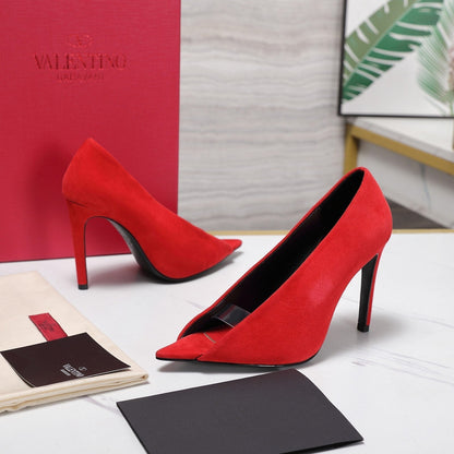 VLTN Revele Clear Strap Peep Toe Pumps 10.5cm Red Suede Leather 913098