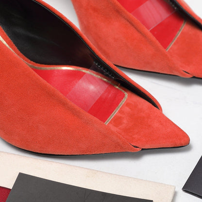 VLTN Revele Clear Strap Peep Toe Pumps 10.5cm Orange Suede Leather 913097