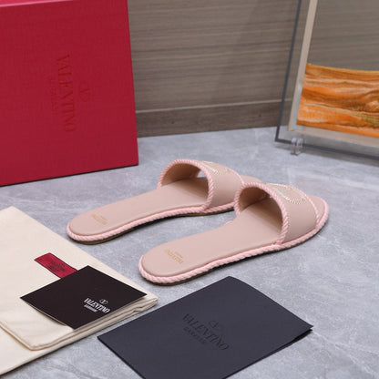 VLTN VLogo Torchon Flat Slides Light Pink Leather 913084