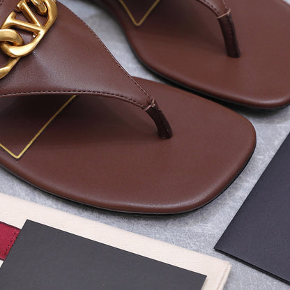 VLTN VLogo Chain Thong Slingback Sandals Dark Brown Leather 913080