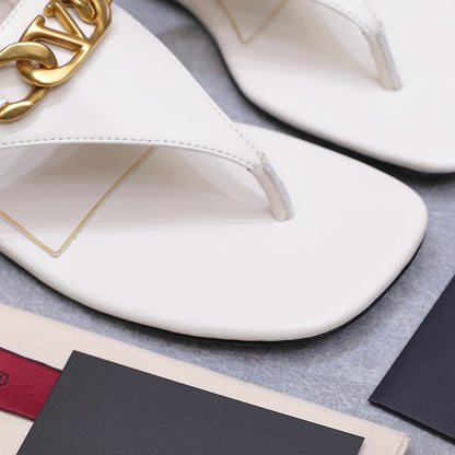 VLTN VLogo Chain Thong Slingback Sandals White Leather 913080
