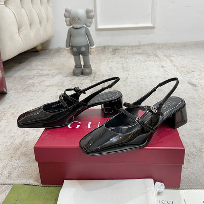 GG Double G Slingback Pumps 3.5cm Black Patent Leather 929216