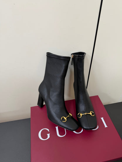 GG Signora Horsebit Ankle Boots 8.5CM Black Leather 984468