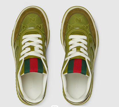 GG Re-Web Sneaker In Dark Green Calskin Canvas