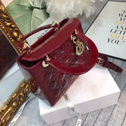 medium lady 24 wine patent calfskin
