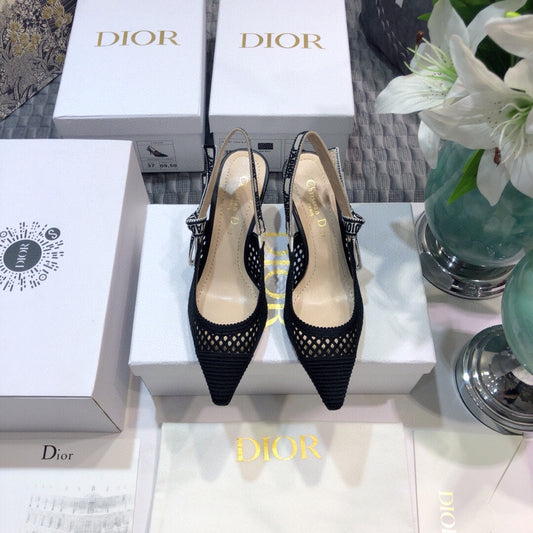 JAdior slingback pumps 65 transparent mesh black embroidered cotton