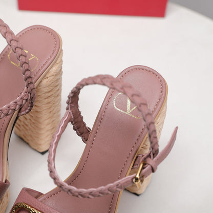 VT 25 Platform Sandals Pink Cowhide Espadrilles
