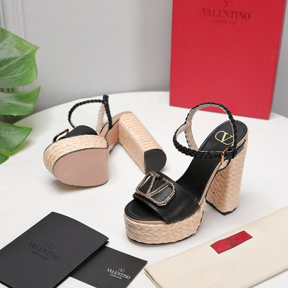 VT 25 Platform Sandals Black Cowhide Espadrilles 363020