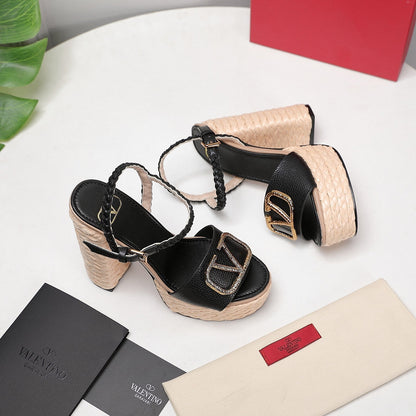 VT 25 Platform Sandals Black Cowhide Espadrilles 363020