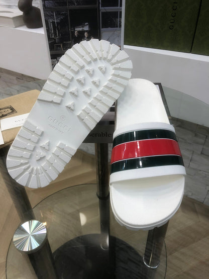 GG Web Slide Sandals White Rubber 788220
