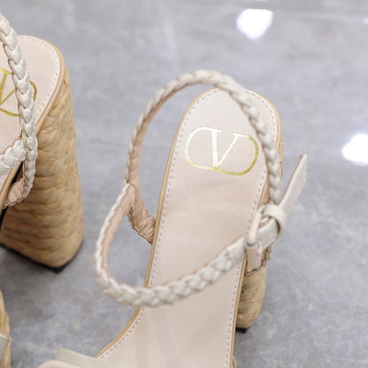 VT 25 Platform Sandals White Cowhide Espadrilles