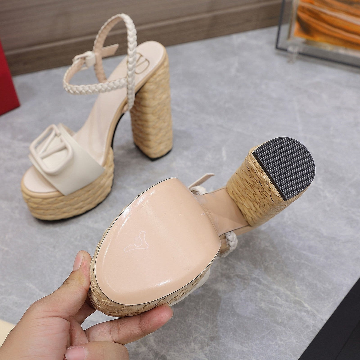 VT 25 Platform Sandals White Cowhide Espadrilles