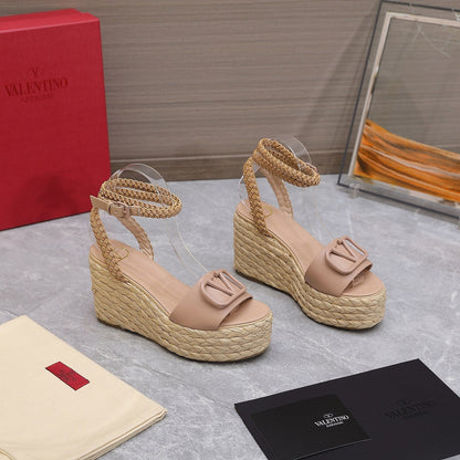 VT Wedge Platform Sandals Nude Cowhide Espadrilles