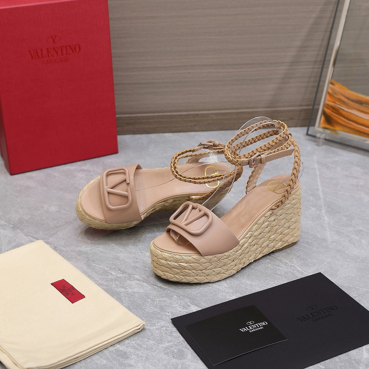 VT Wedge Platform Sandals Nude Cowhide Espadrilles