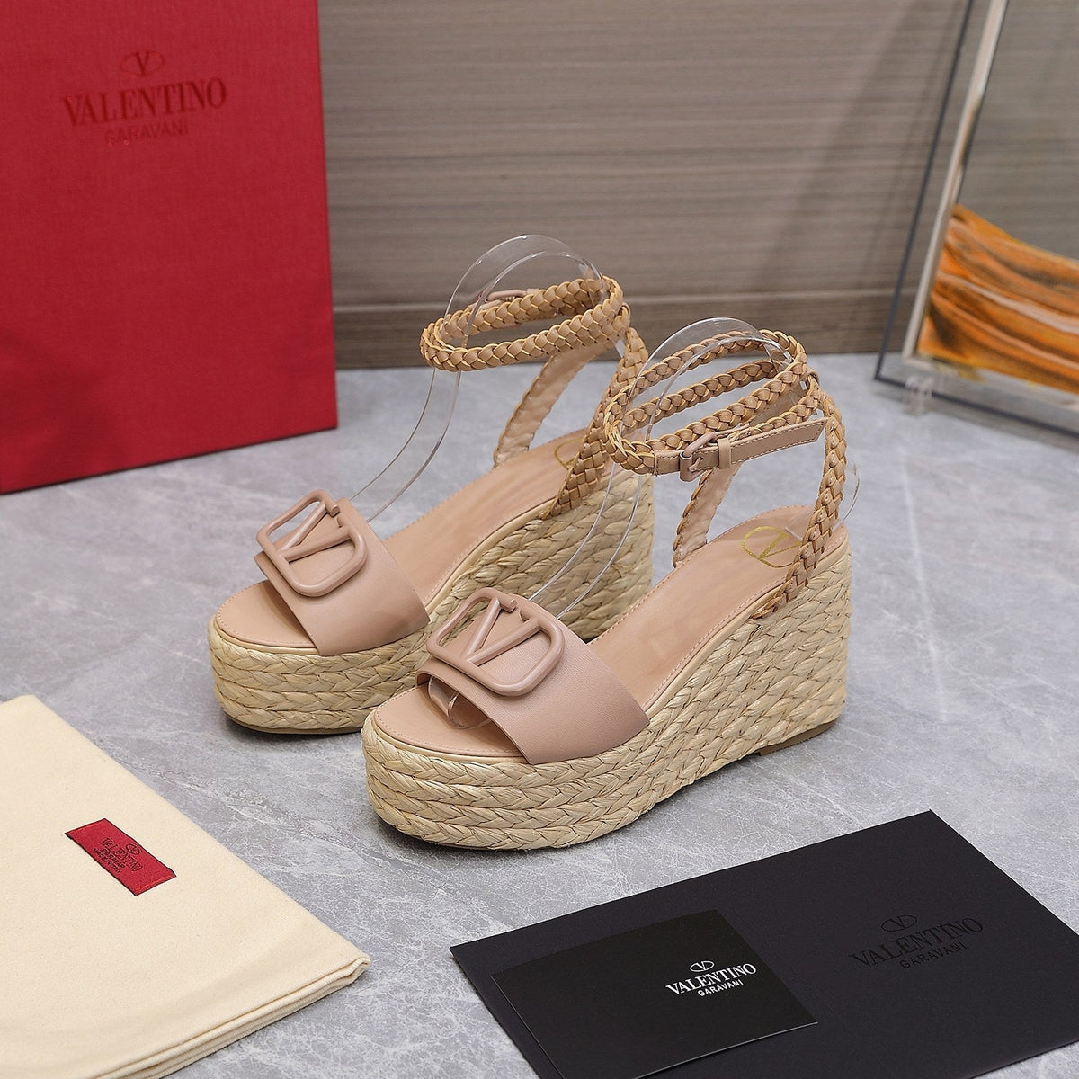 VT Wedge Platform Sandals Nude Cowhide Espadrilles