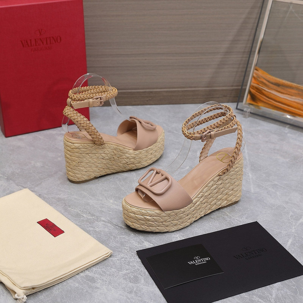 VT Wedge Platform Sandals Nude Cowhide Espadrilles