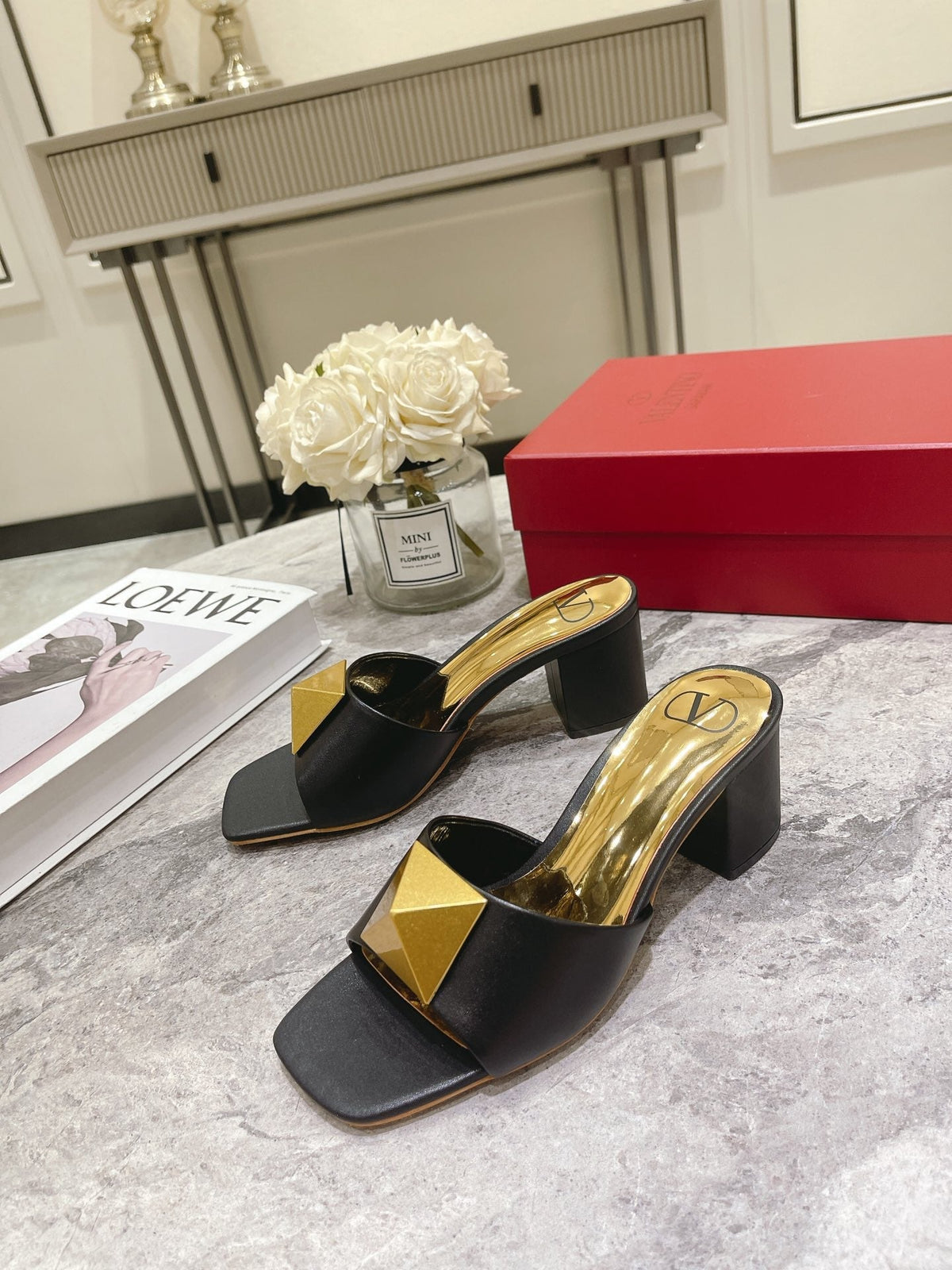 Valentino 25 Mid Heel Mules Calfskin