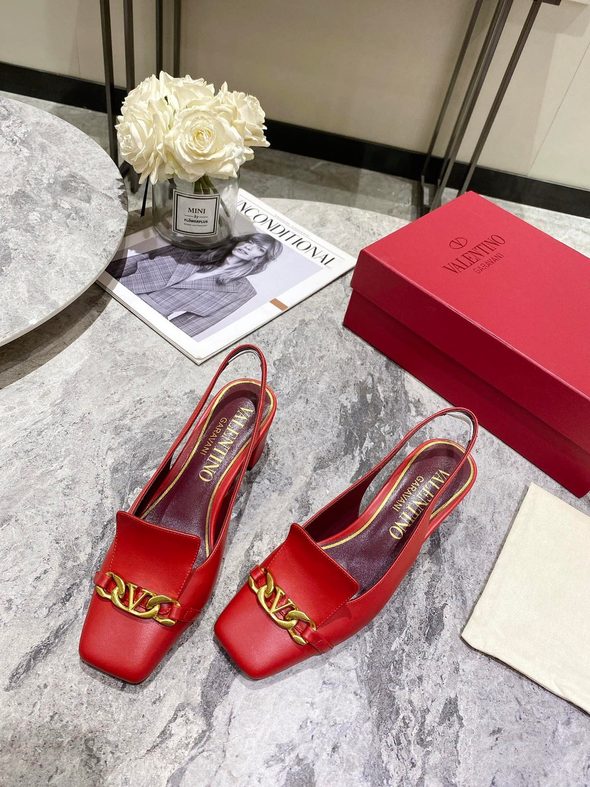 Valentino Slingback Heels Cowhide 239593
