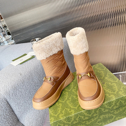 Gucci 2025 Boot Brown Beige Wool Nylon Calfskin 564680