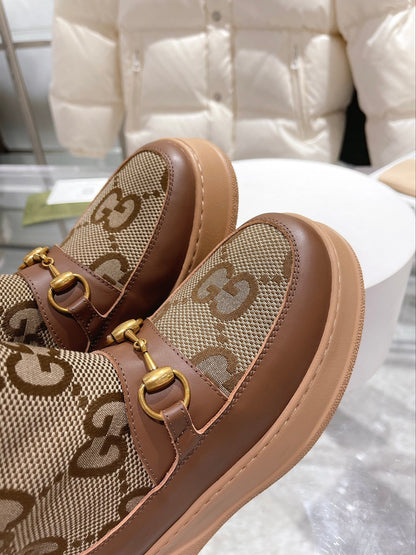 Gucci 2025 Monogram Boot Brown Beige Ebony Wool Canvas Calfskin 564684