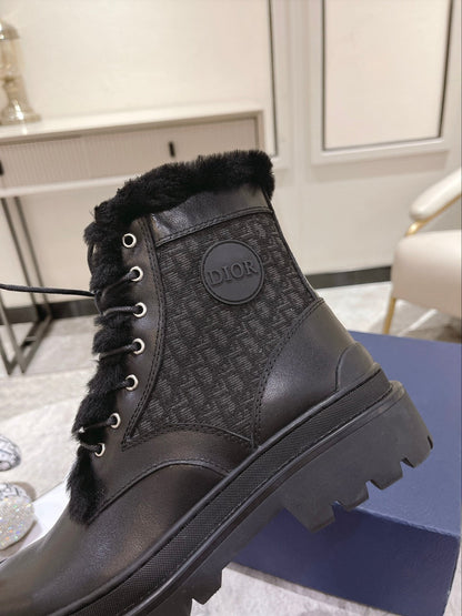 CD Explorer Ankle Boot 50mm Black Fleece Lining Oblique Jacquard Fabric And Cowhide
