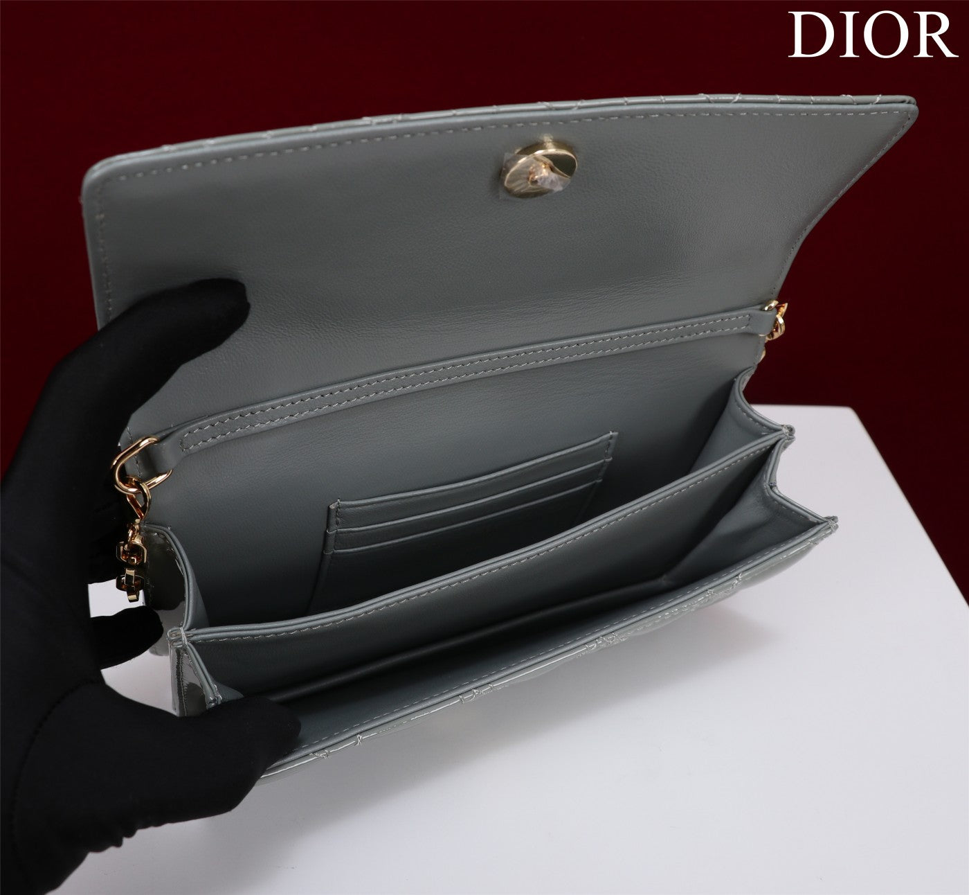 my cd mini 21 rock gray petent calfskin